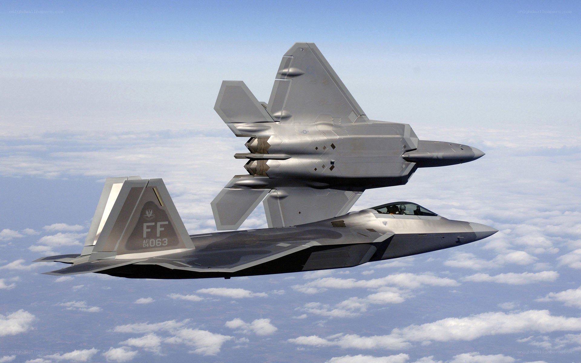 F-22 Raptor fighter jets in flight