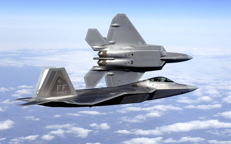F-22 Raptor fighter jets in flight