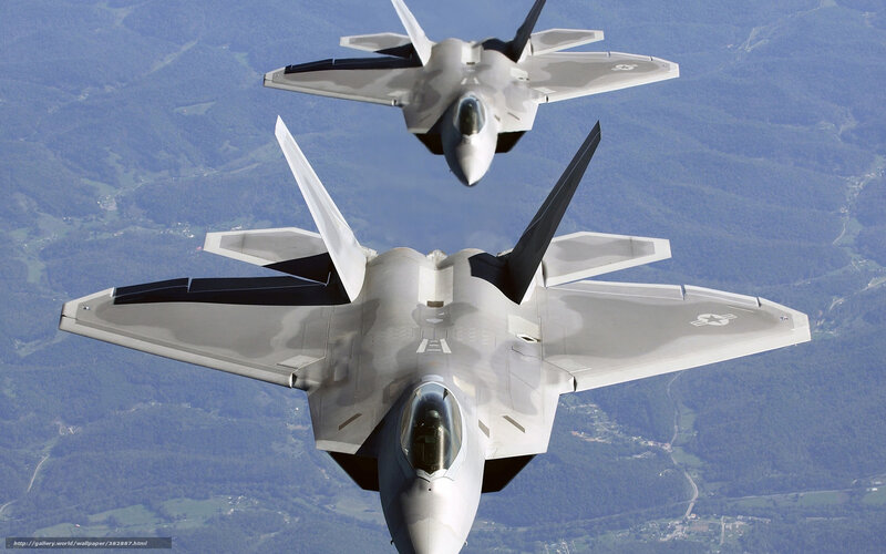 F-22 Raptor fighter jets in flight