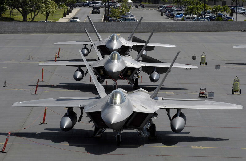 F-22 Raptor fighter jets on tarmac