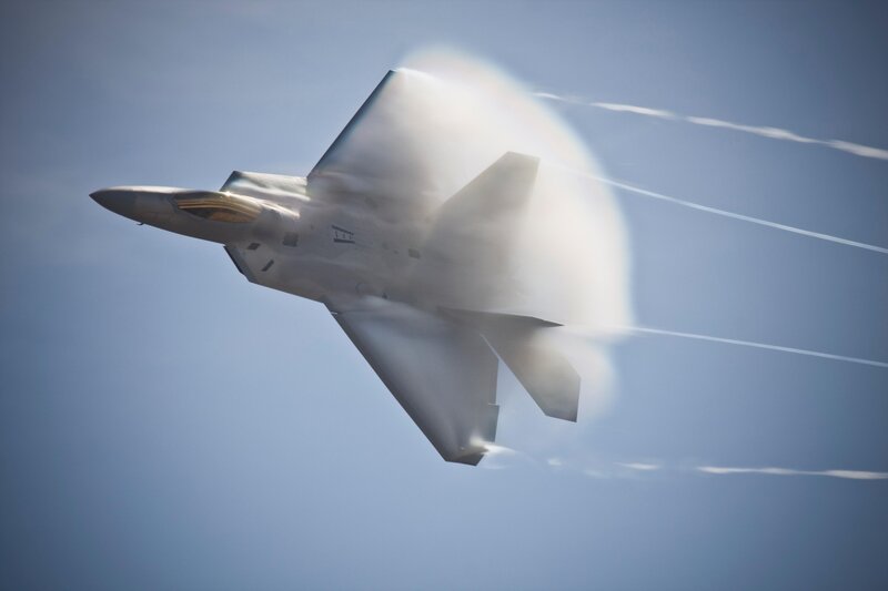 F-22 Raptor Jet — Blue, Dramatic, Afternoon, Photograph, Cloud