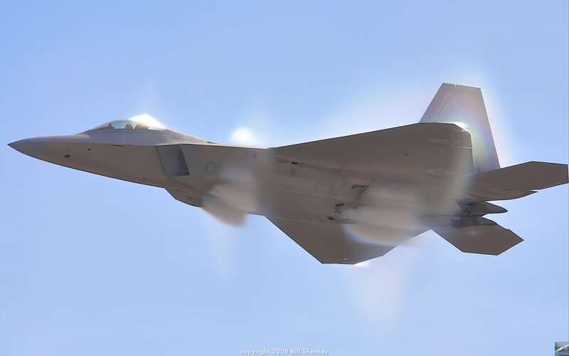 F-22 Raptor Jet — Blue, Dramatic, Afternoon, Photograph, Sky, Sunlight