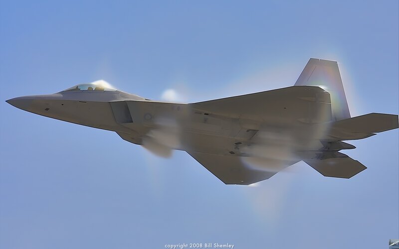 F-22 Raptor Jet — Blue, Dramatic, Afternoon, Photograph, Sky