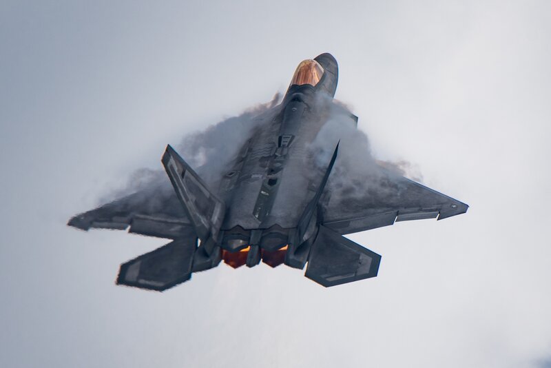 F-22 Raptor Jet — Gray, Dramatic, Photograph, Smoke, Jet Engine