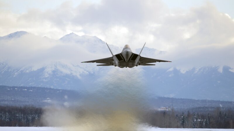 F-22 Raptor Jet — Gray, Dramatic, Winter