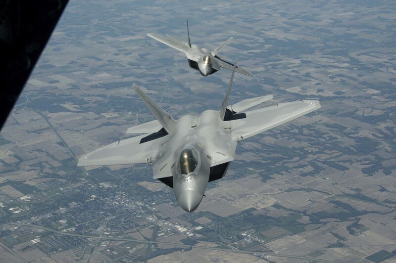 F-22 Raptor jets in formation