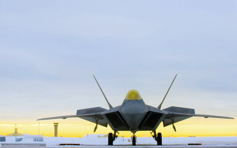 F-22 Raptor on snowy tarmac
