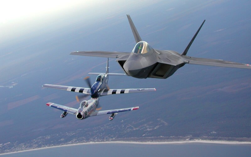 F-22 Raptor with vintage jets