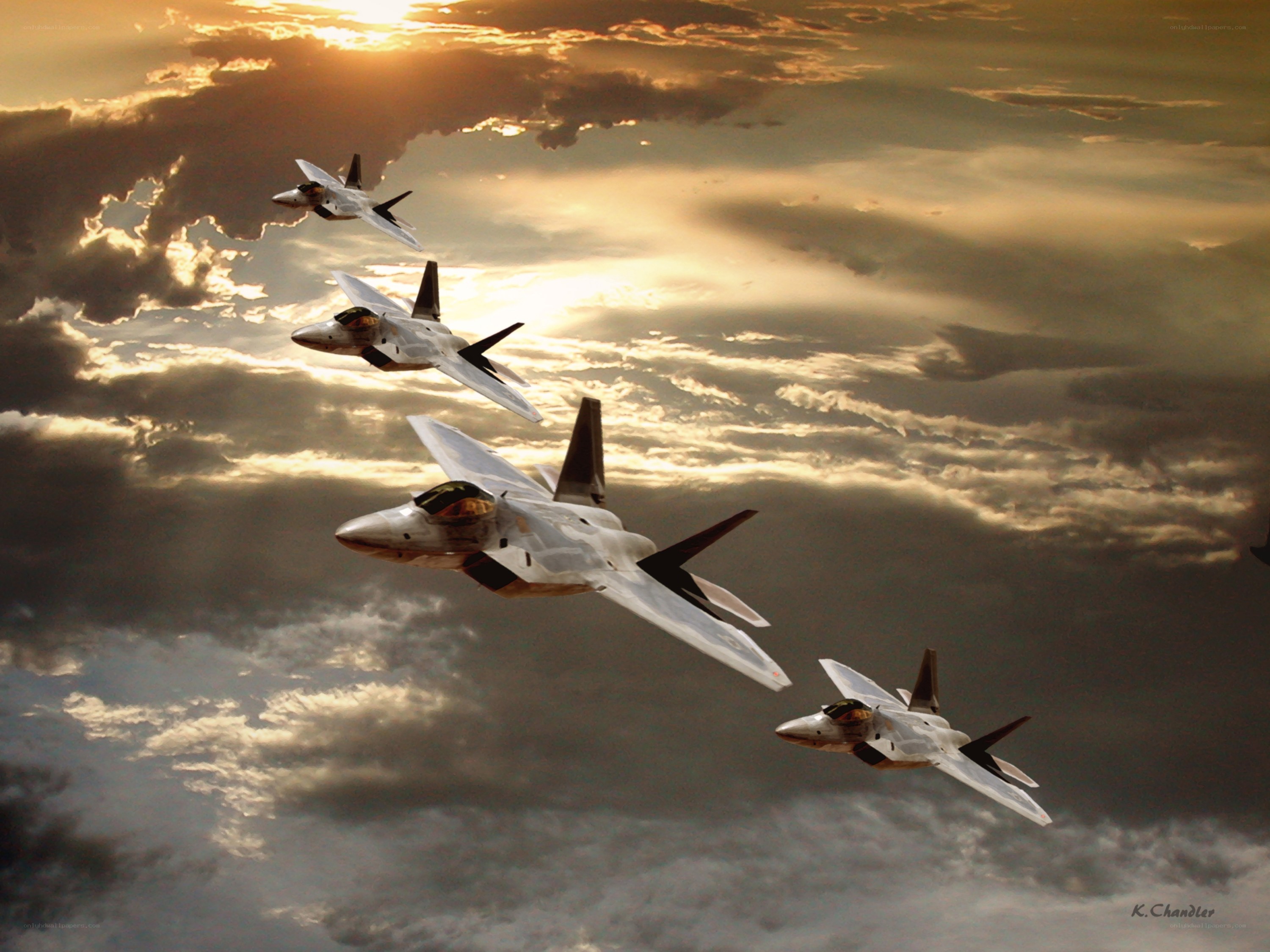 F-22 Raptors in formation