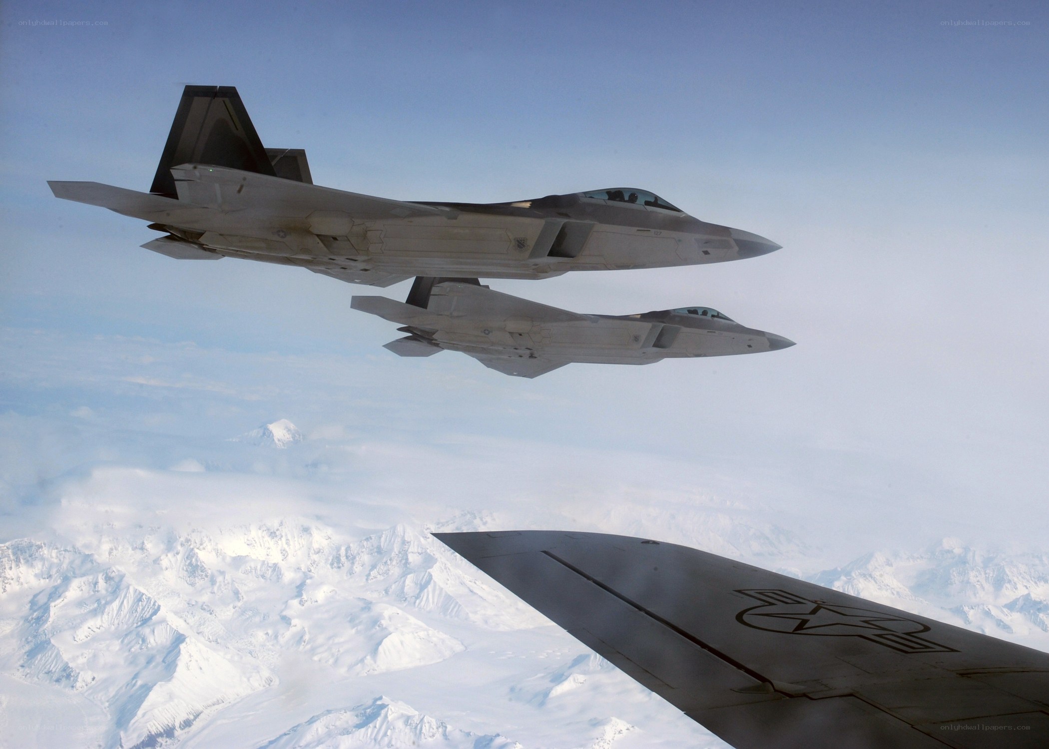 F-22 Raptors in formation