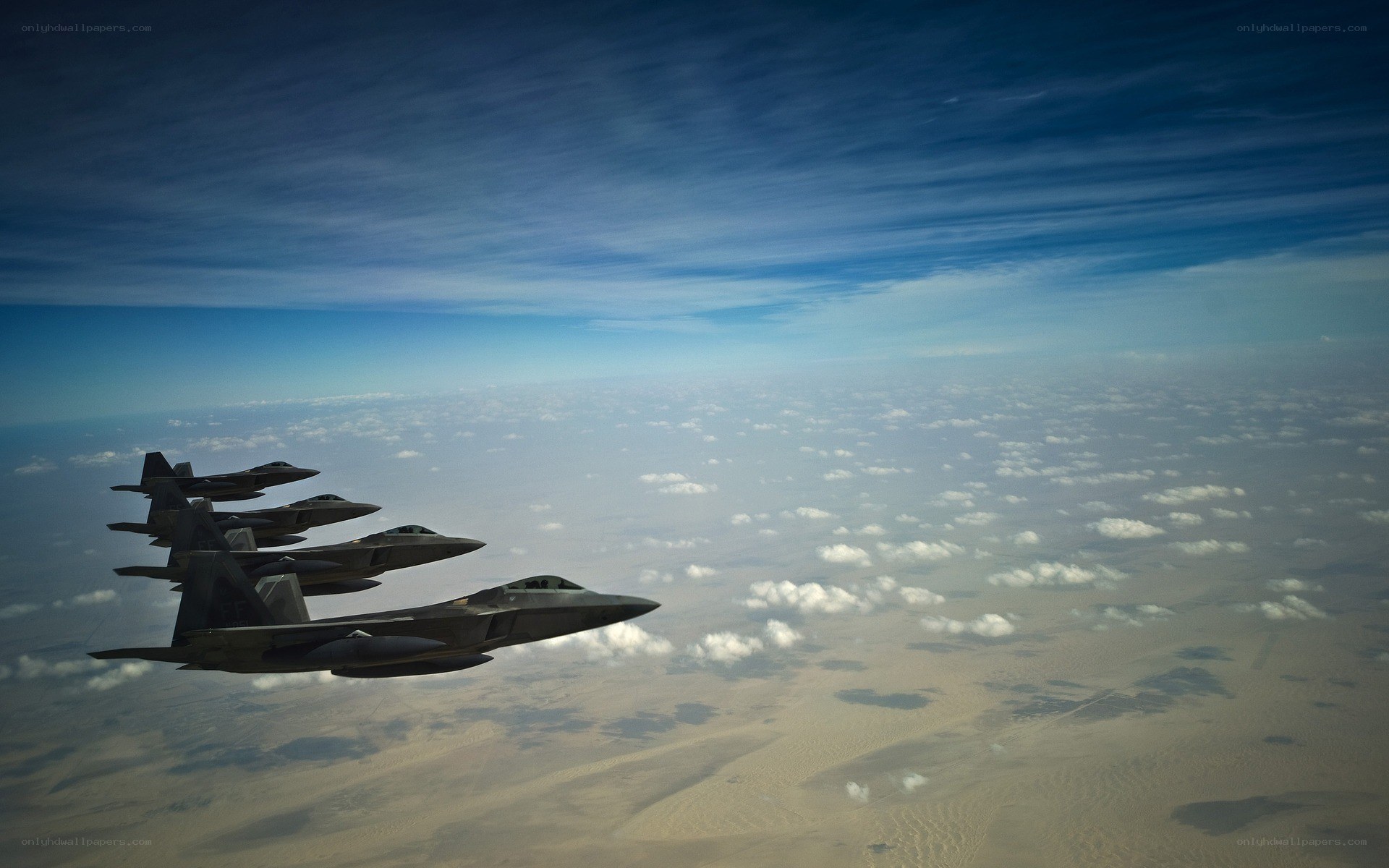 F-22 Raptors in formation