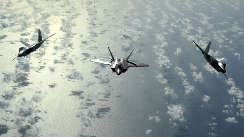 F-22 Raptors in formation