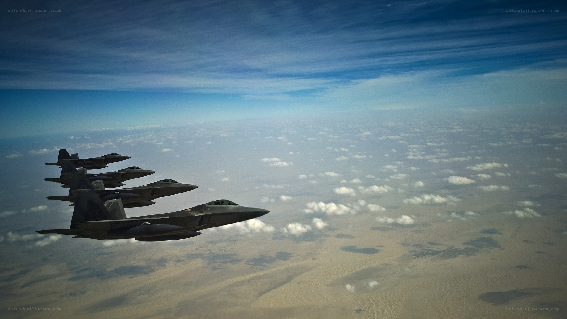 F-22 Raptors in formation