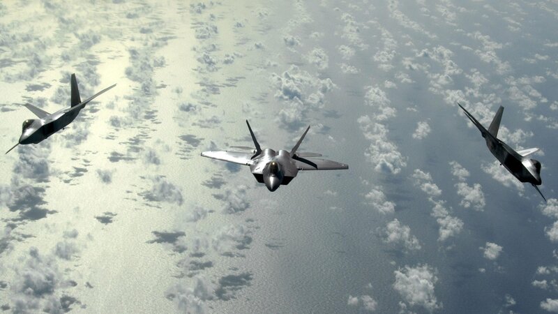 F-22 Raptors in formation