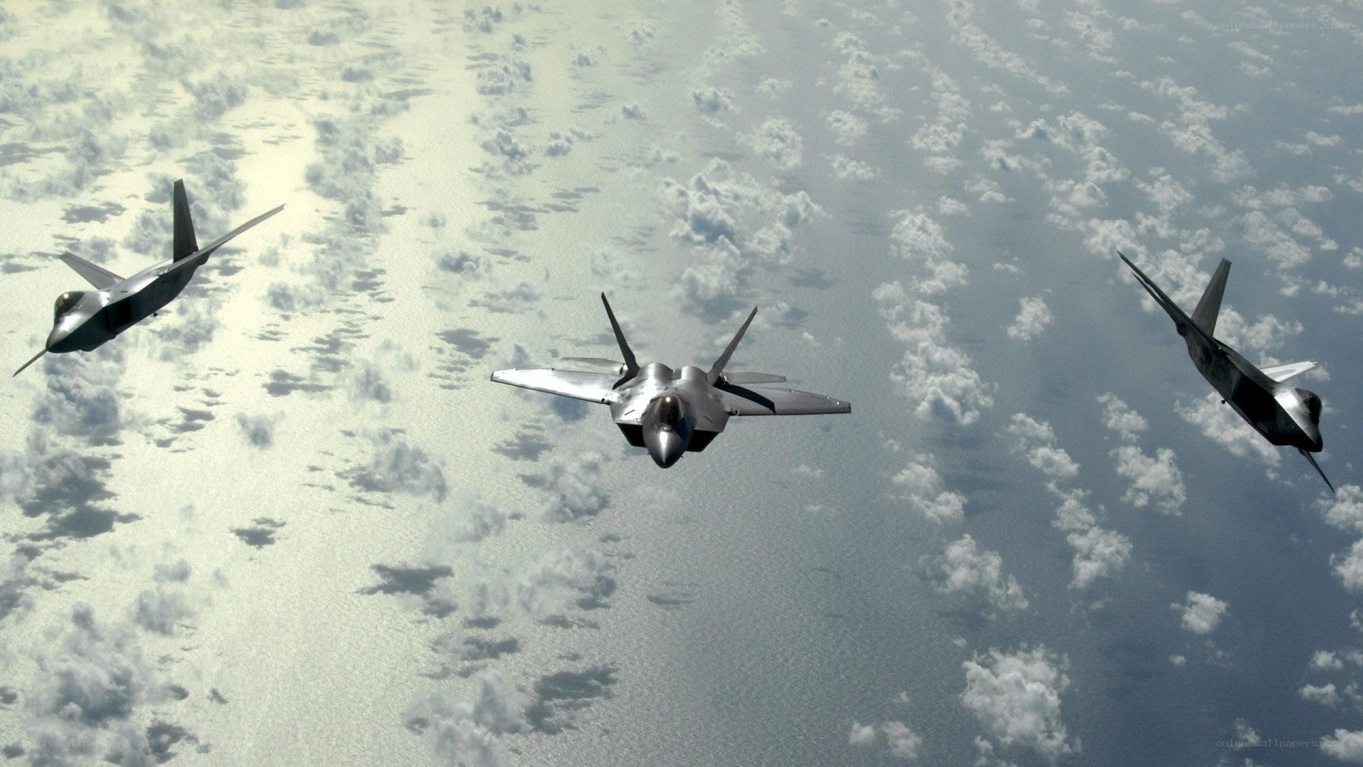 F-22 Raptors in formation