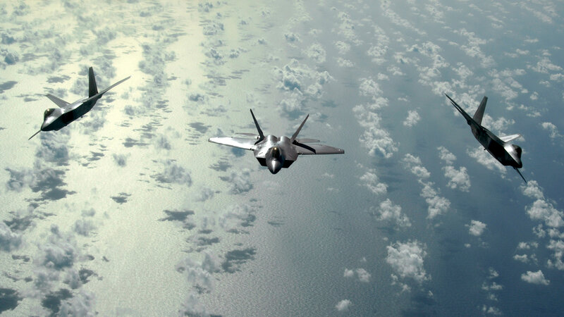 F-22 Raptors in formation