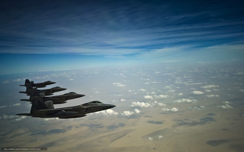 F-22 Raptors in formation