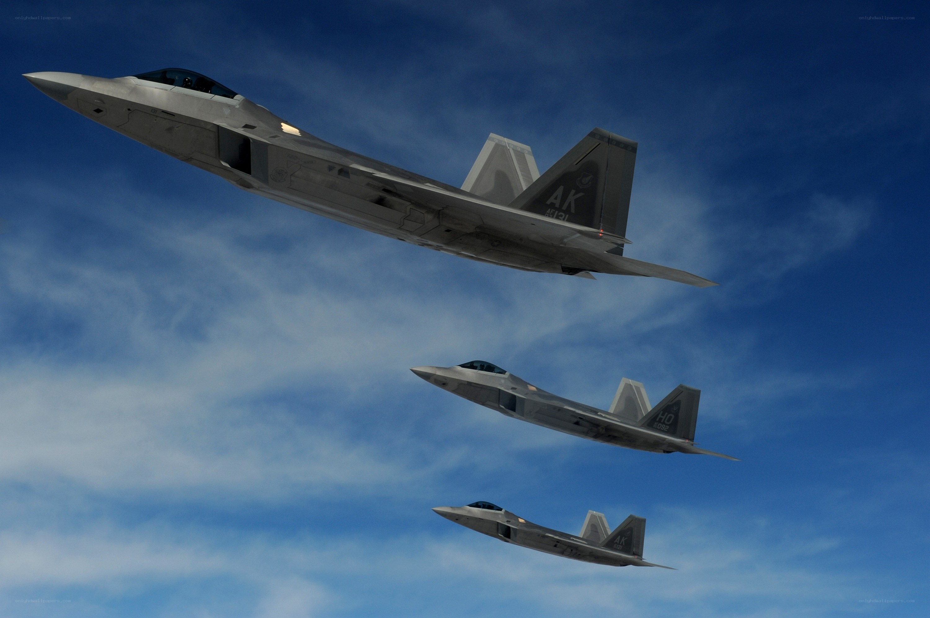 F-22 Raptors in formation