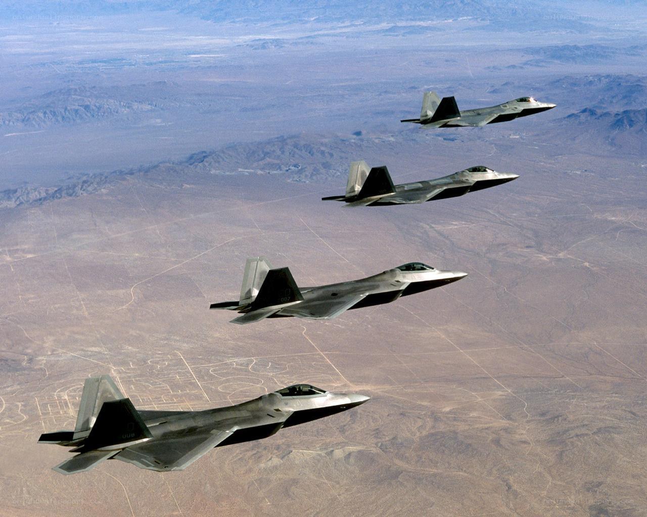 F-22 Raptors in formation
