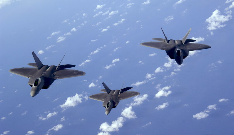 F-22 Raptors in formation
