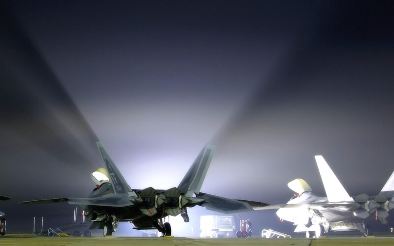 F-22 Raptors on the tarmac