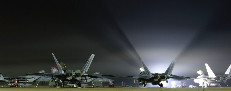 F-22 Raptors on the tarmac