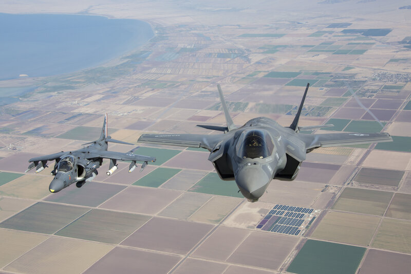 F-35 and AV-8B in formation