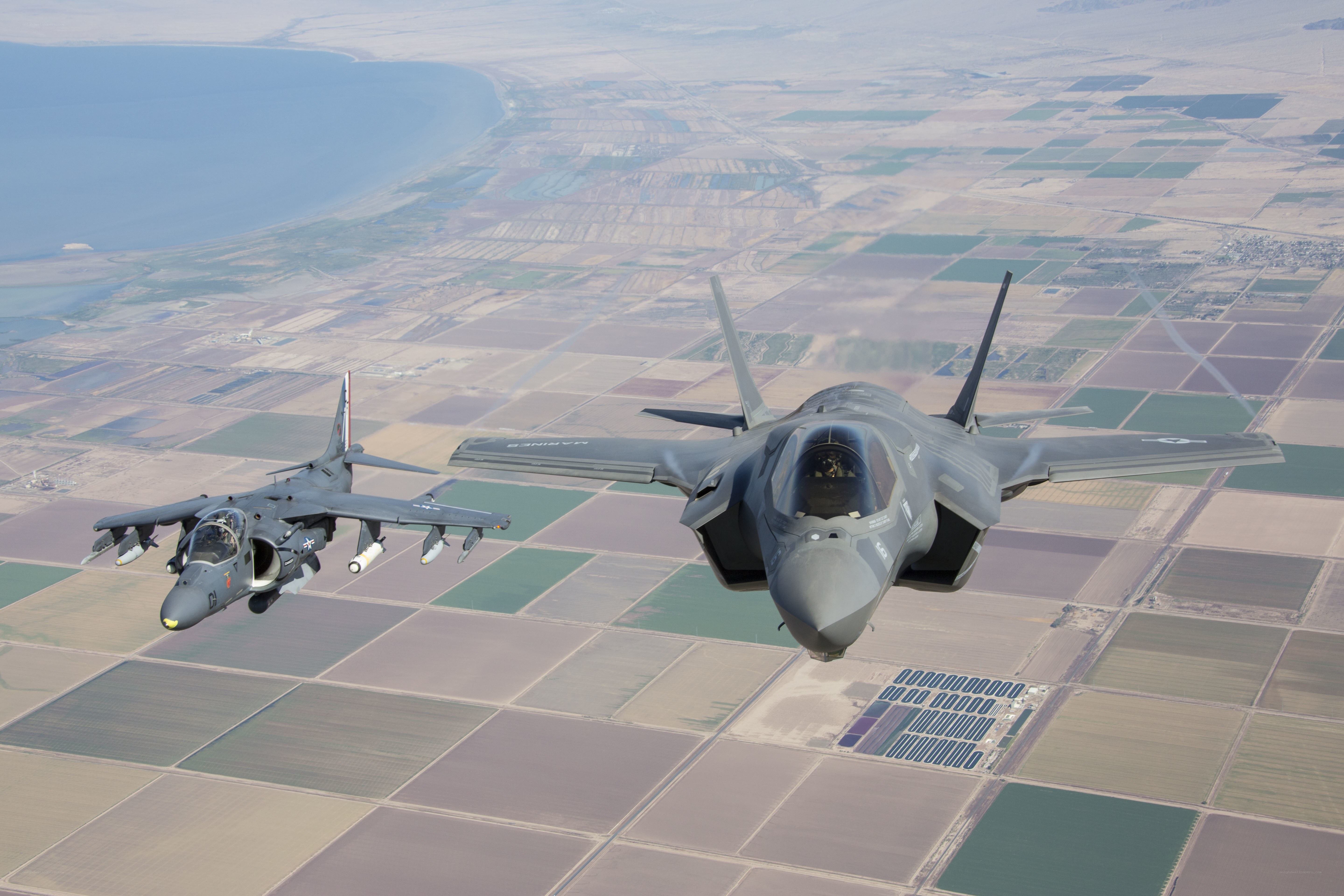 F-35 and AV-8B in formation