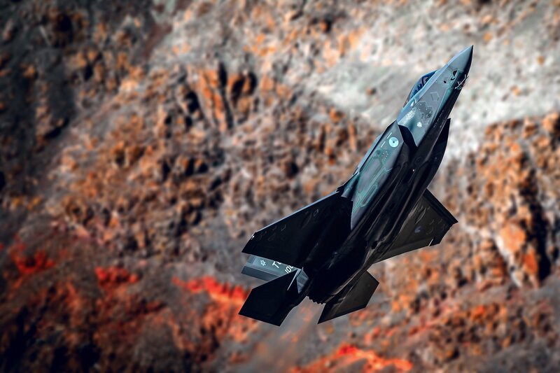 F-35 Fighter Jet — Black, Dramatic, Photograph