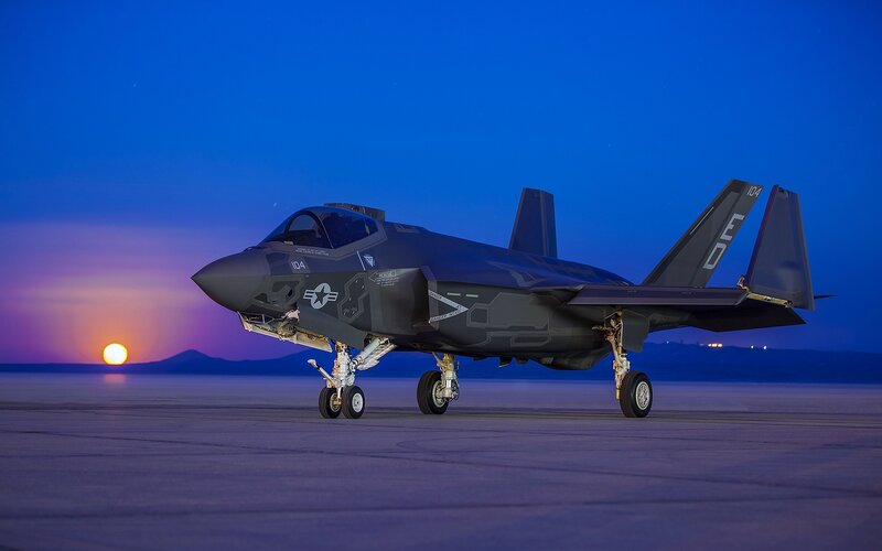 F-35 Fighter Jet — Blue, Dramatic, Sunset