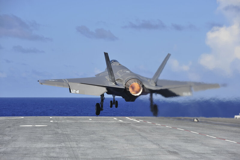 F-35 Fighter Jet — Gray, Dramatic, Afternoon, Photograph, Aircraft Carrier, Ocean