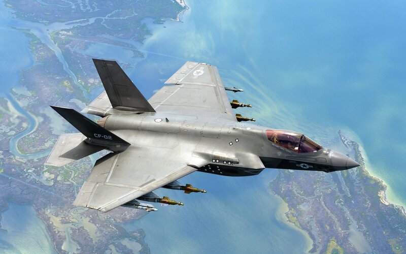 F-35 Fighter Jet — Gray, Dramatic, Afternoon, Photograph, Weapons