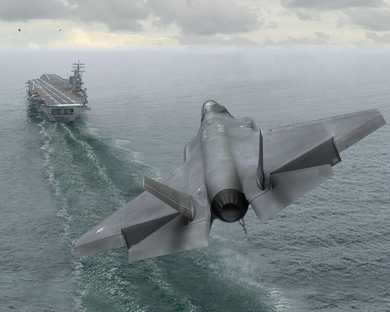 F-35 Fighter Jet — Gray, Dramatic, Digital Art, Aircraft Carrier