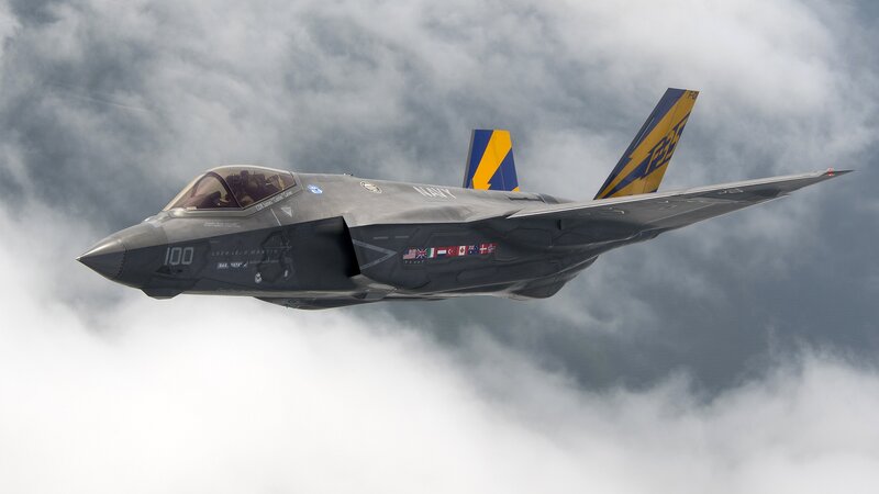 F-35 Fighter Jet — Gray, Dramatic, Photograph, Clouds, Aircraft, Tail Fins