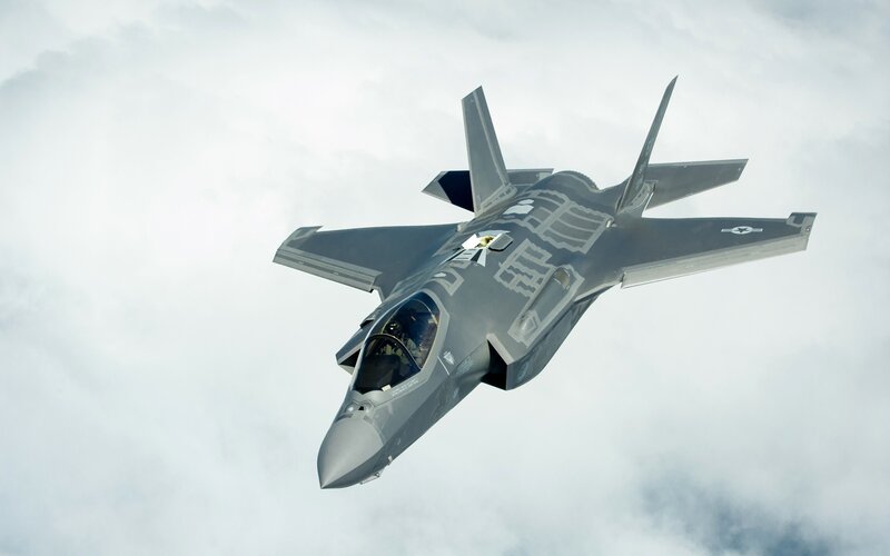 F-35 Fighter Jet — Gray, Dramatic, Photograph, Clouds, Aircraft