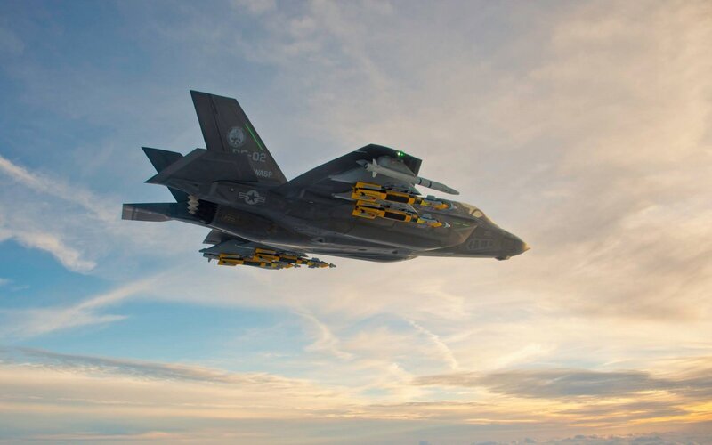 F-35 Fighter Jet — Gray, Dramatic, Sunset, Photograph, Aircraft, Missiles