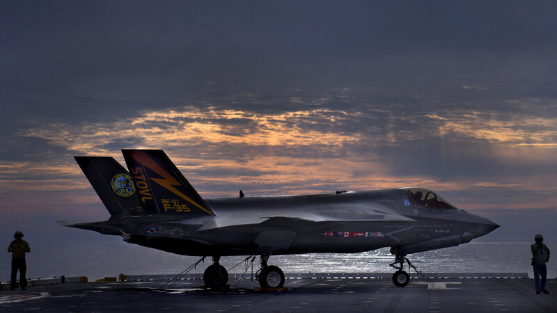 F-35 Fighter Jet — Gray, Dramatic, Sunset, Photograph