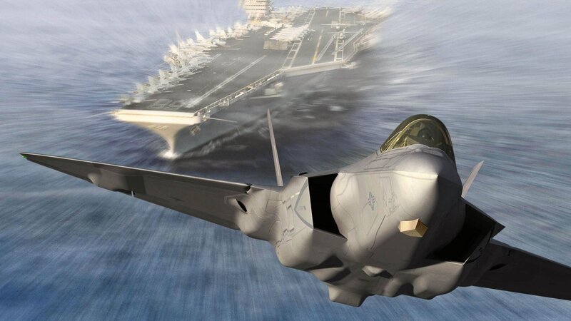 F-35 Fighter Jet — Gray, Dynamic, Digital Art, Aircraft Carrier, Ocean