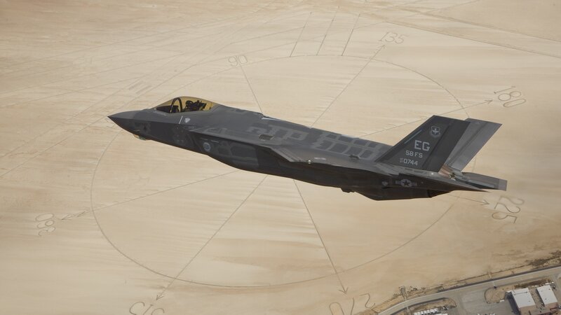 F-35 Fighter Jet — Gray, Neutral, Afternoon, Photograph, Aircraft, Runway, Desert