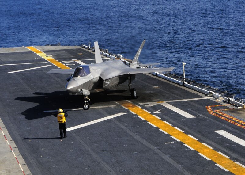 F-35 Fighter Jet on Carrier — Gray, Dramatic