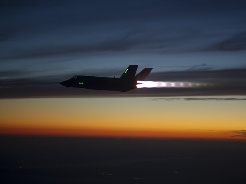 F-35 Fighter Jet — Orange, Dramatic, Sunset