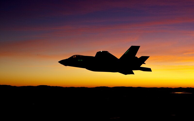 F-35 Fighter Jet — Orange, Dramatic