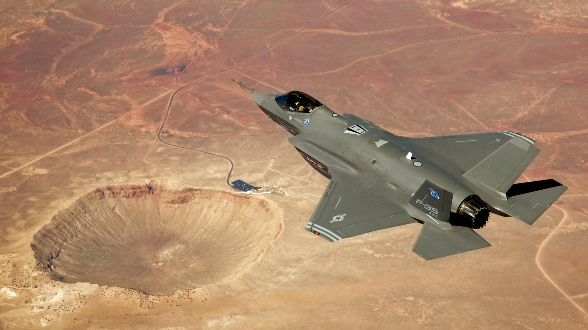F-35 fighter jet over desert