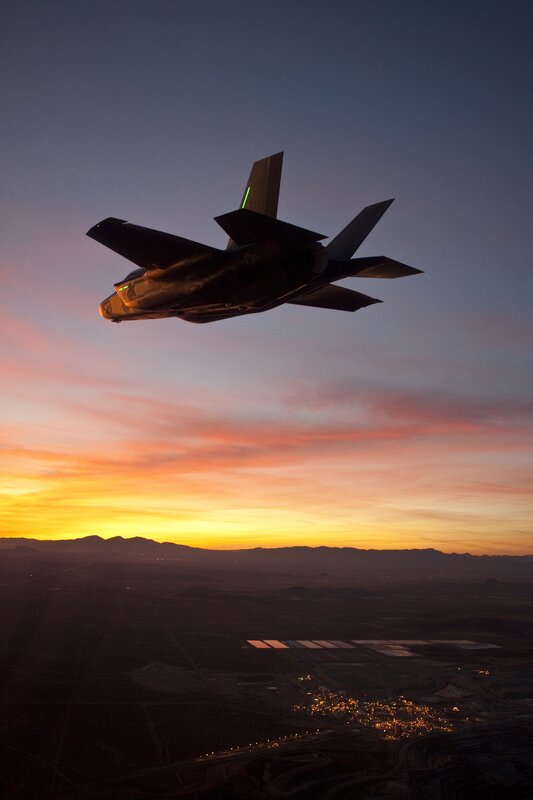 F-35 jet at sunset