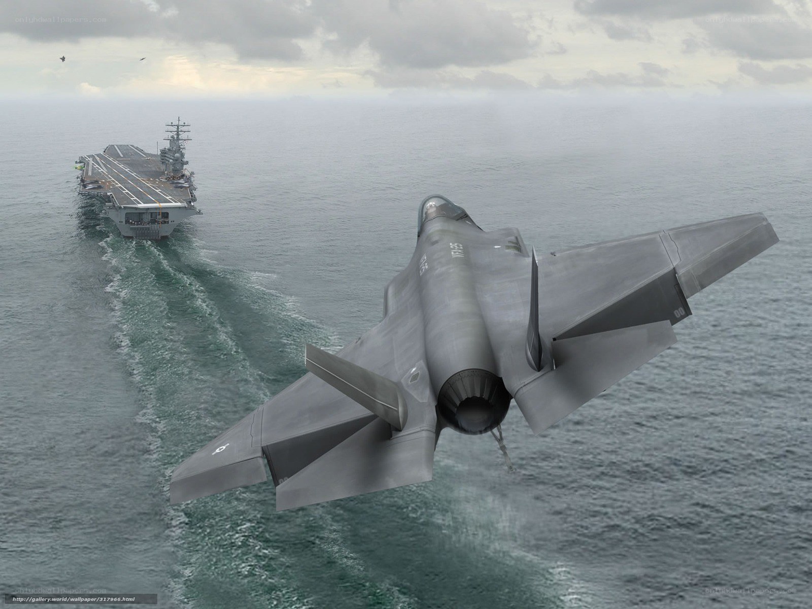 F-35 jet near aircraft carrier