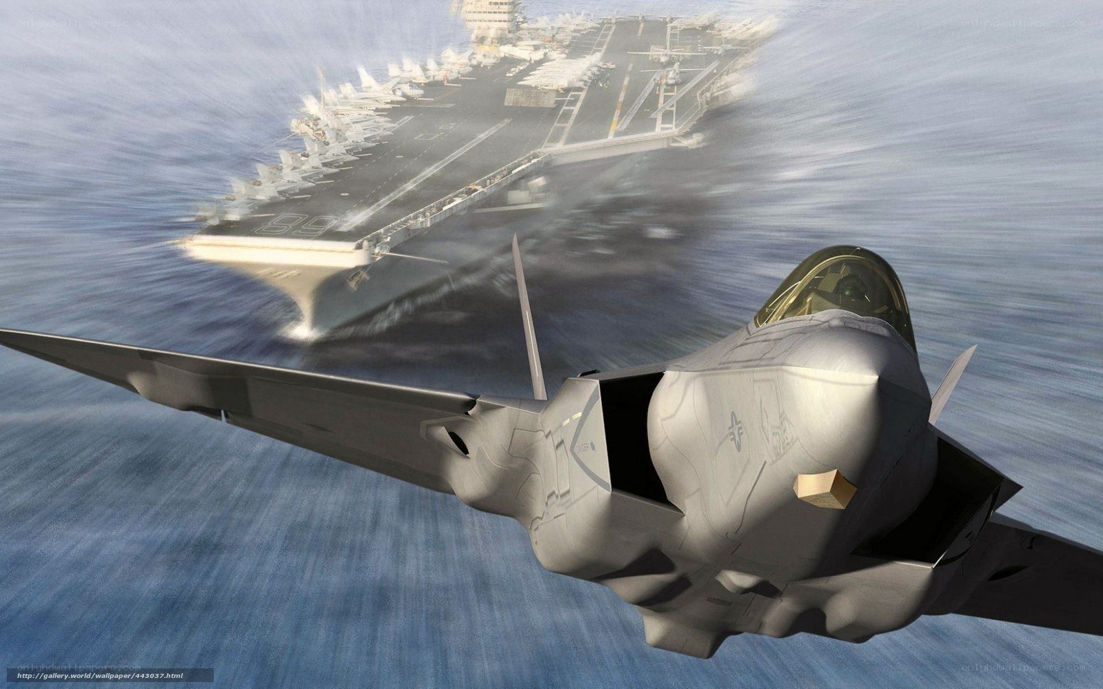 F-35 jet near aircraft carrier