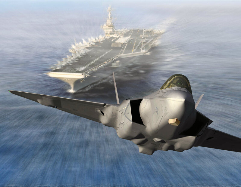 F-35 jet near aircraft carrier