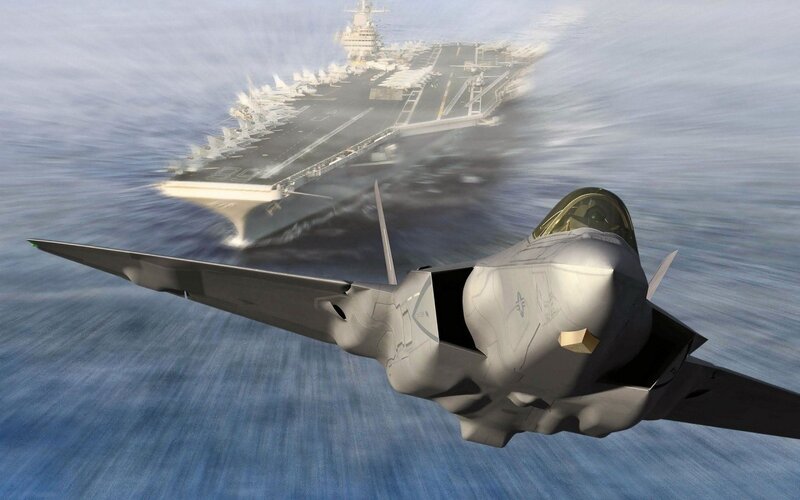 F-35 jet near aircraft carrier