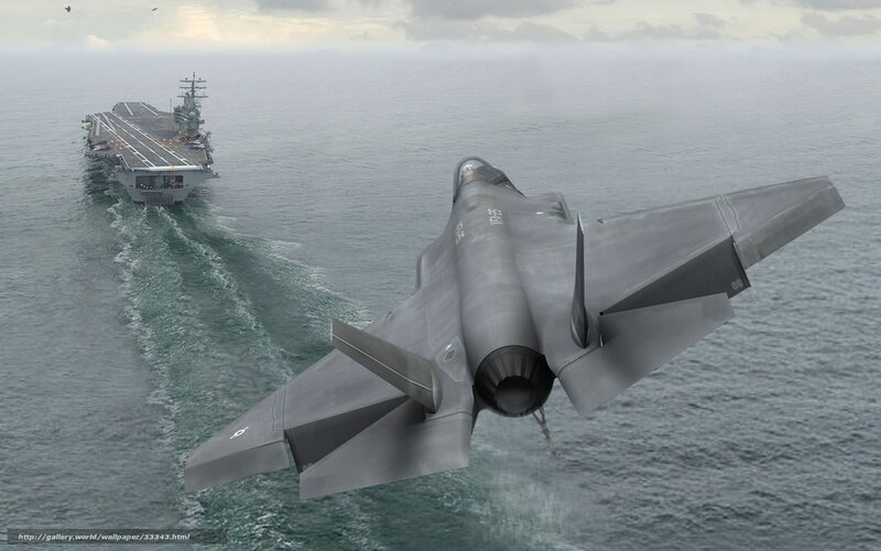 F-35 jet near aircraft carrier