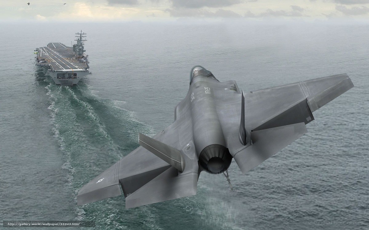 F-35 jet near aircraft carrier